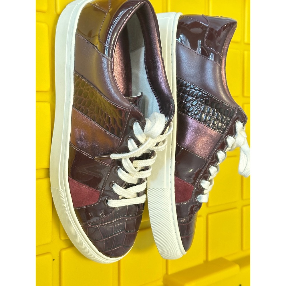 Tory Burch Howell Court Sneakers Burgundy Croc Patent Leather Multi Colorblock - Picture 13 of 16